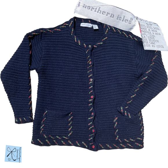 Northern Isles 100% Wool Cardigan Sweater Sz S/P - Picture 1 of 4